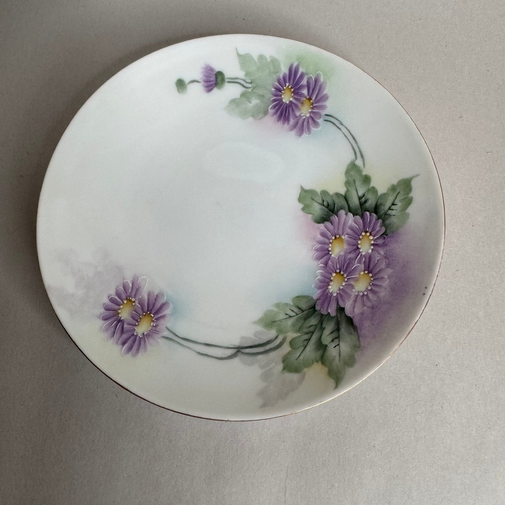 Antique Austria‎ Porcelain Salad Plate Purple Gold Rim 8.5"